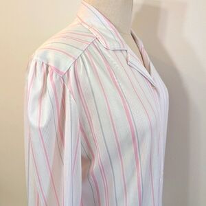 Vintage button up, pleated sleeves, pink, gray stripes. Sz 10. Fire Islander